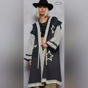 POL Bohemian Star Patterned Long Cardigan… gauze &lace